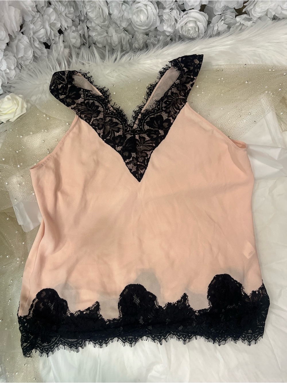 Chelsea28 Blush Pink and Black Lace Camisole